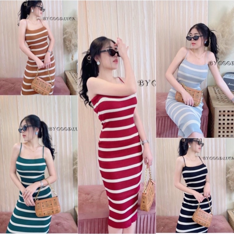 aimorn_shop เดรสสายเดี่ยว ผ้าทอลายริ้ว สลับสี เป็นเดรสที่ไม่ยอมตกเทรนด์ ที่ตามกระแสแฟชั่นได้ตลอด
