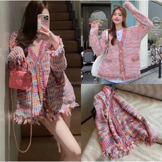 Rainbow cardigan🌈💕(390฿ฟรีส่ง) Detail : เสื้อคลุมไหมพรม คอวี โทนสีชมพู เรนโบว์ ชายเสื้อแต่งพู่ น่ารักมากกกๆค่ะ