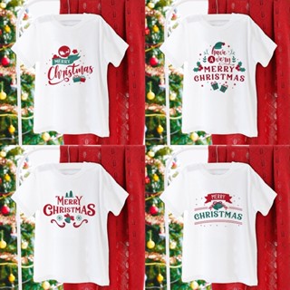 เสื้อยืดแขนสั้น พิมพ์ลายการ์ตูน Merry Christmas น่ารัก สีขาว ของขวัญคริสต์มาส สําหรับเด็กผู้ชาย และผู้หญิง