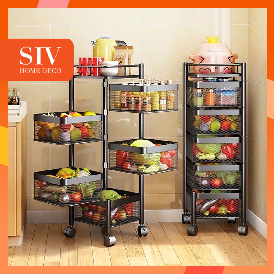 SIV Storage Rak Dapur สแตนเลสห้องครัวชั้นวาง Organizer หมุน Rack สําหรับผักผลไม้เครื่องเทศ