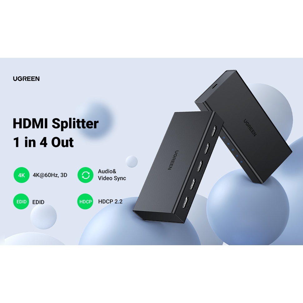 UGREEN รุ่น 90514 HDMI Splitter 1 In 4 Out HDMI 2.0 Version 4K/60Hz 3D HDCP2.2 1080P