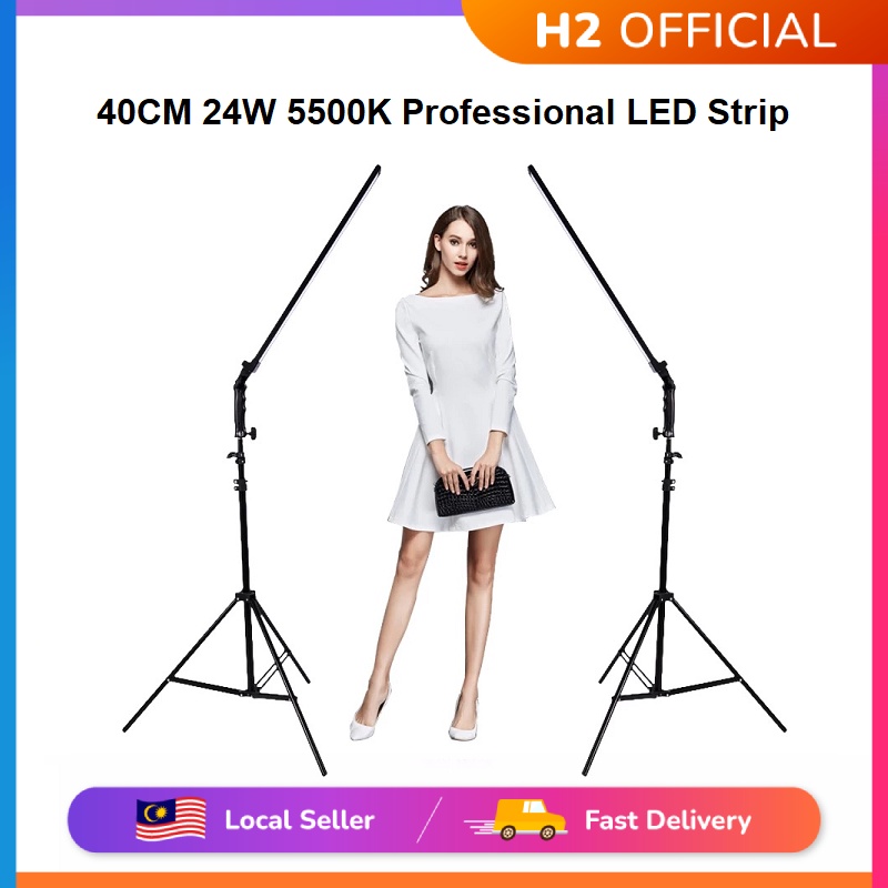 H2 LED Strip 40 ซม.24W 5500K Professional LED Strip Band Dimmer Switch Softbox ชุดพร้อมขาตั้ง