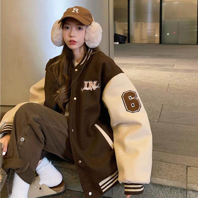 เสื้อแจ็คเก็ตเบสบอล แบบกระดุม เนื้อผ้าหนานิ่ม ทรงหลวม สไตล์เกาหลี เสื้อกันหนาวชายหญิง