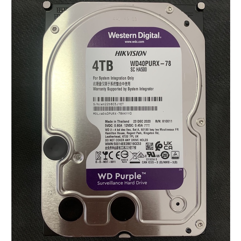 WD Purple ขนาด 4 TB (WD40PURX) Harddisk (HDD) Western Digital (WD) มือสอง จัดส่งฟรี !! 🔥