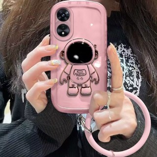 เคสโทรศัพท์ Fashion Phone Case OPPO A17 A17K A77S A77 A57 Reno 8 8Z 8Pro 7 Pro 7Z 5G 4G Transparent Airbag Casing with Sky Astronaut Folding Stand Silicagel Wristband Softcase Protection Cover