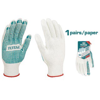 TOTAL ถุงมือ รุ่นTSP11102 ผ้าคอตตอน กันลื่น 6ขีด XL Knitted &amp; PVC dots Gloves