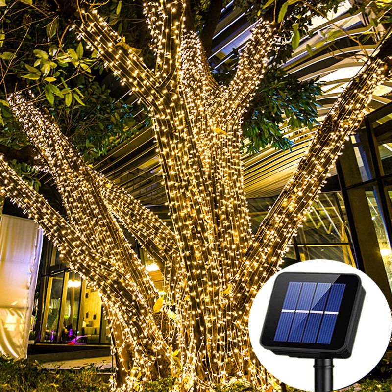 ไฟแต่งสวน โซล่าเซลล์ 100/50 LED ไฟประดับ พลังงานแสงอาทิตย์ แต่งงานเทศกาล ปีใหม่ ปักสนาม ปรับกระพริบได้ Solar Light