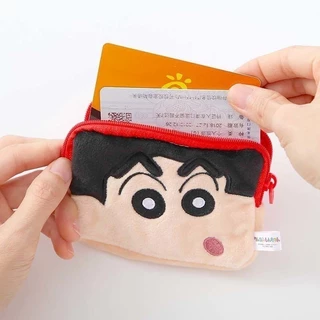 กระเป๋าใส่เหรียญ แบบนิ่ม อเนกประสงค์ ลายการ์ตูนชินจัง ขนาดเล็ก สีตัดกัน สําหรับนักเรียน