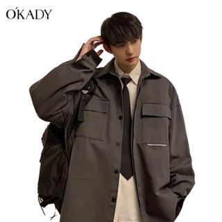 OKADY เสื้อแจ็คเก็ตผู้ชาย ผู้ชาย Workwear Coat ฤดูใบไม้ร่วง Tide แบรนด์หลวมสบาย ๆ แจ็คเก็ต Ins เทรนด์พอร์ตสไตล์คู่เสื้อ
