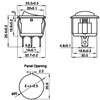 สวิทซ์กลม OFF/ON 2 ขา ขนาด 16/23mm 2 Pin ON-OFF 3A/6A 250VAC 6A/10A 125VAC