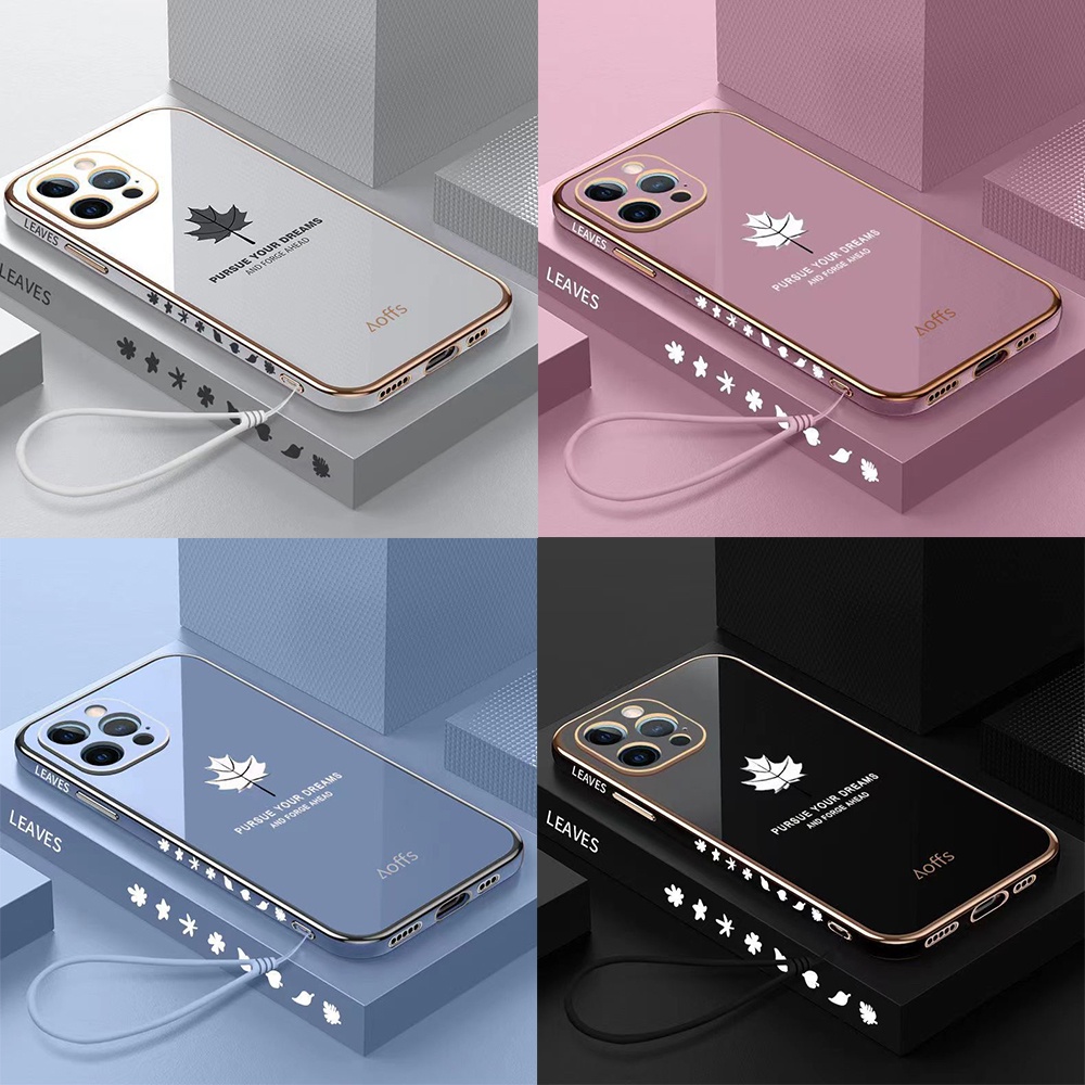 สําหรับ Xiaomi Redmi 12C A1 8 8A 9 9A 9T 9C 10 10A 10C หรูหราใบเมเปิ้ลสแควร์ ultra-thin electroplate