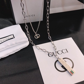 Gucci สร้อยคอโซ่ไทเทเนียม จี้โลโก้ตัวอักษร GG เครื่องประดับผู้ชาย ผู้หญิง