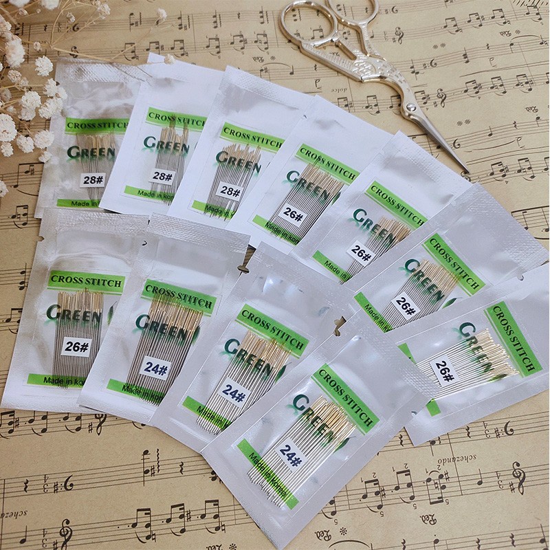 (พร้อมส่ง) เข็มปักครอสติชหัวทอง งานเกาหลี (green cross stitch needle)