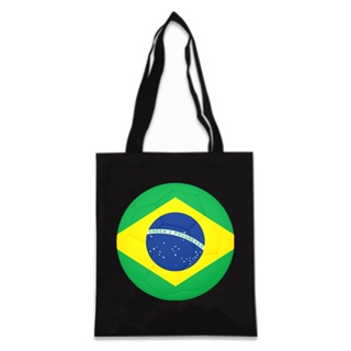  กระเป๋าผ้าแคนวาส ทรงโท้ท ลาย World Cup Brazil สีดํา สีขาว เหมาะกับของขวัญ สําหรับผู้หญิง 2022 1 ชิ้น