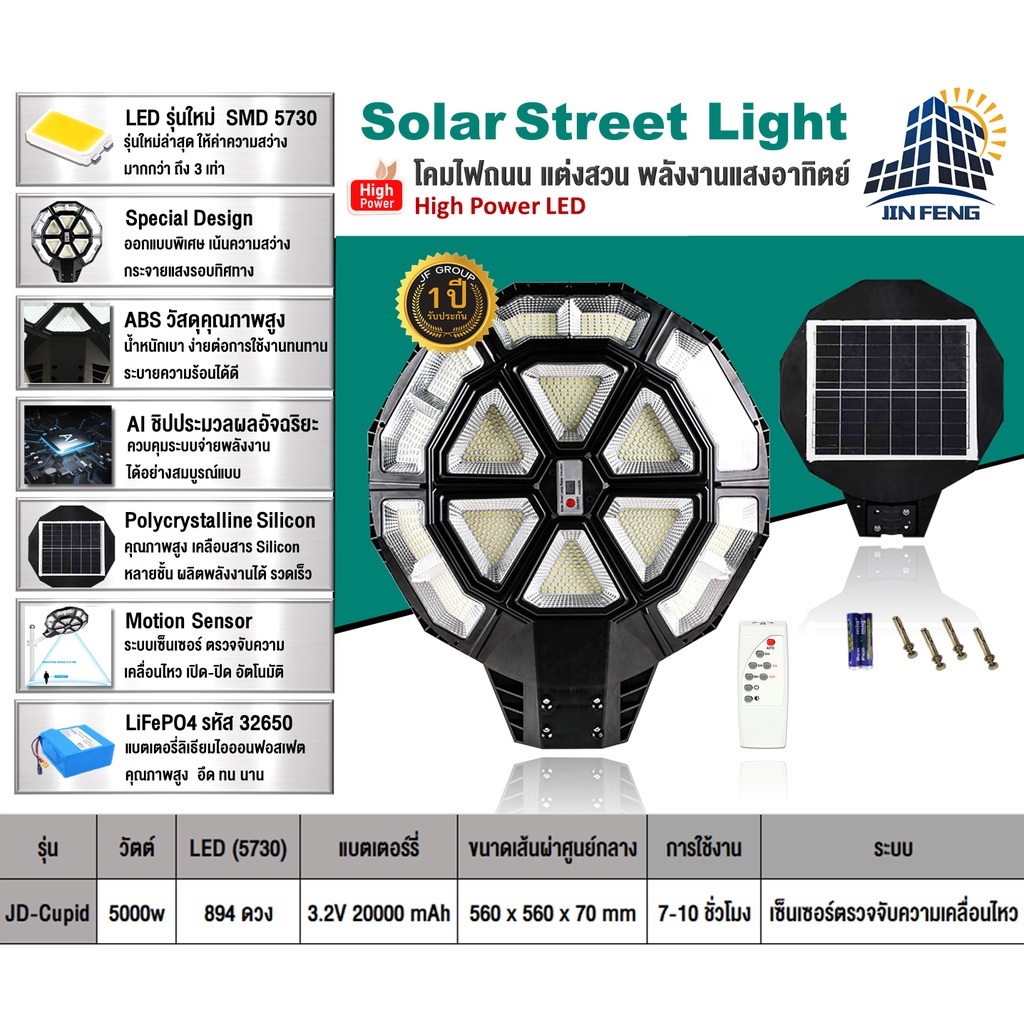 โคมไฟถนน Solar cell JD-Cupid+เสาโคมไฟ