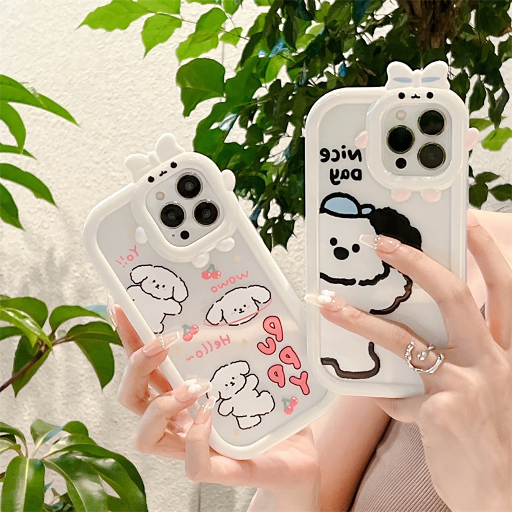 กรณี For iPhone 15 14 13 12 11 Pro Max XS Max X 7 8 Plus เคสโทรศัพท์มือถือ แบบนิ่ม ลายการ์ตูนสุนัข สีขาว สําหรับ