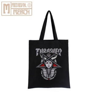 Thrasher LOGO - TOTEBAG กระเป๋าผ้าแคนวาส มีซิป สีดํา - Tas ransel ผู้ชาย ผู้หญิง ผู้ใหญ่ เด็ก 30x40