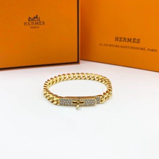 HERMES ROSE GOLD DIAMOND PM KELLY CHAINE BRACELET เครื่องประดับแบรนด์แอร์เมส เคลลี่ กำไลข้อมือ สร้อยข้อมือโซ่ สีโรสโกลด์