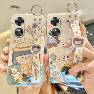 ใหม่ เคสโทรศัพท์มือถือแบบนิ่ม ลายการ์ตูนเด็กผู้หญิงน่ารัก แต่งพลอยเทียม พร้อมสายคล้องข้อมือ แฟชั่น สําหรับ OPPO A78 A58 NFC 4G 5G 2023 A78 OPPO A58