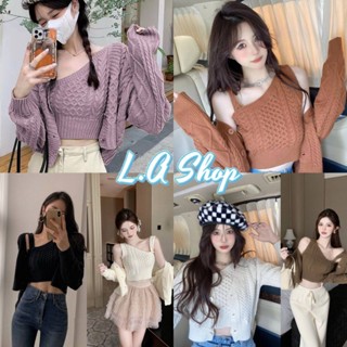 L.A Shop พร้อมส่ง เสื้อกล้ามลายเปีย+เสื้อคลุมถักไหมพรมลายเปีย ผ้านุ่มมากแฟชั่นเกาหลี "4Y018"