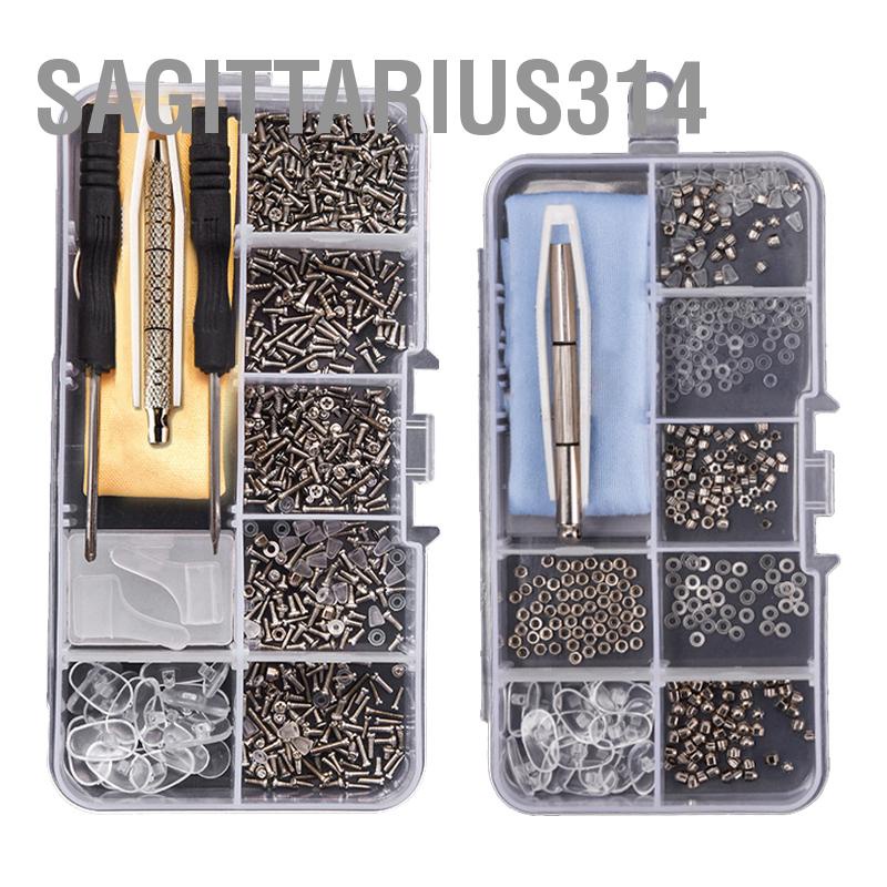 Sagittarius314. อุปกรณ์เสริมแว่นตาสกรู ชุดซ่อมกรอบแว่นตา กล่องเครื่องมือ Frameless Mirror Leg Washer อะไหล่ไขควงจมูก ชุดสกรู 500pcs