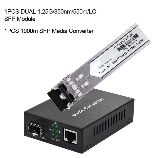 SFP เส้นใย RJ45 Media Converter SFP 10/100/1000M Ethernet Converter Transceiver พร้อมโมดูลออปติคอลใช
