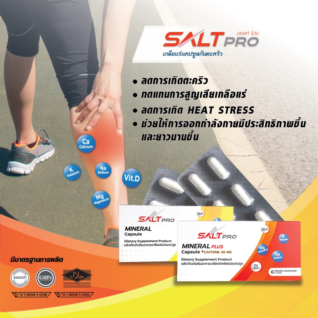 SALTPRO MINERAL CAPSULE เกลือแร่ชนิดเม็ดแคปซูล ชดเชยการเสียเกลือแร่ ลดการเกิดตะคริวขณะเล่นกีฬา - รูปที่ 3