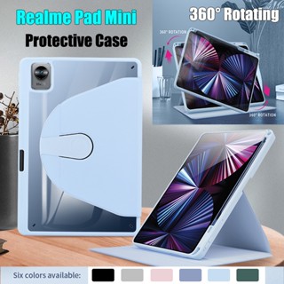 เคสอะคริลิคใส ไฮเอนด์ สําหรับ Realme Pad Mini 4G LTE 8.7 นิ้ว (2022) RMP2105 360° เคสแท็บเล็ตหนัง ฝาพับ หมุนได้ พร้อมขาตั้ง