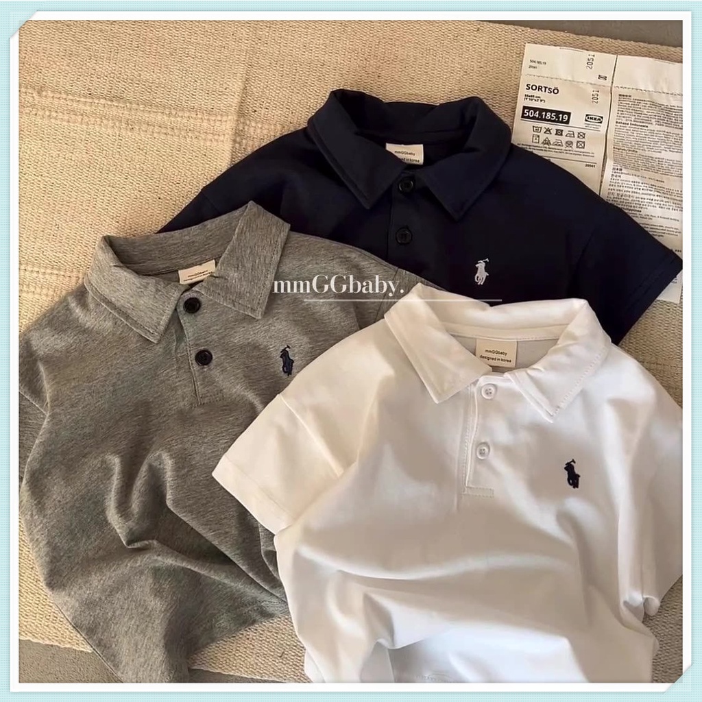 เสื้อโปโลคอปกฤดูใบไม้ผลิฤดูใบไม้ร่วงของเด็กผู้ชาย เสื้อยืดเด็กเกาหลีครึ่งแขนหล่อเรียบง่าย เสื้อผ้าเด็กผู้ชาย