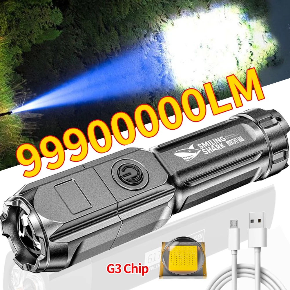 Smile Shark ABS Zoomable USB ชาร์จไฟฉายสว่าง/กลางแจ้งใช้ไฟฉายแสงสูง