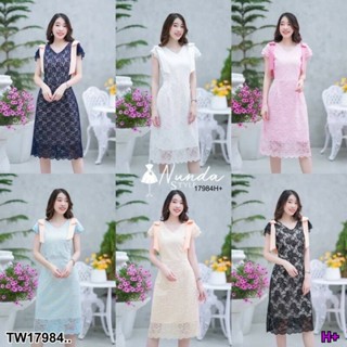 MM17984 เดรสลูกไม้โบว์ไหล่ Shoulder bow lace dress..