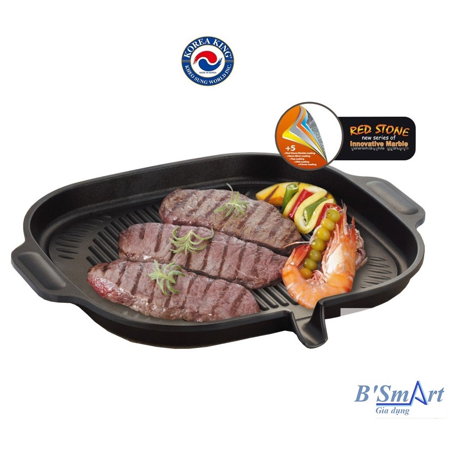 กระทะย่างสําหรับเตาแม่เหล็กไฟฟ้าทุกประเภทหุ้มด้วยหินอ่อน RED STONE Korea King KGP-32MHI