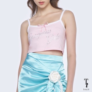 TandT - "REGINA" Crystal Embellished Gorgeous Girls Crop Tank Top เสื้อสายเดี่ยวคร็อปตัวสั้นปักเพชรคริสตอลลายอักษร