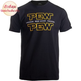 🔥 100%cotton เสื้อ ยืด ราคา ส่ง Pew Pew Wars Funny Sci-fi Space Star Noises Science For Geek Men Wo