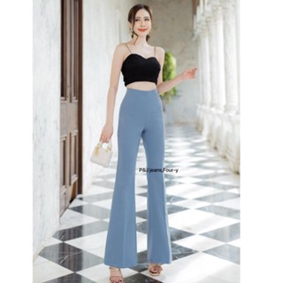 กางเกงขายาวผู้หญิง ขาม้า เอวสูง ขอบในตัว ซิปหลัง S-XL สไตล์แฟชั่น