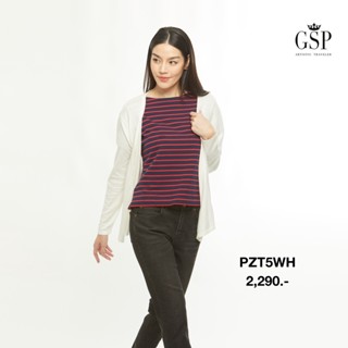 GSP จีเอสพี เสื้อคาดิแกนกันยูวี ผ้านิต แขนยาว สีขาว ปักโลโก้GSP (PZT5WH)