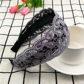 Qiju ที่คาดผมเกาหลีอินเทรนด์ด้านกว้าง Vintage Hollow Headwear ล้างหน้าลูกไม้ Hairbands