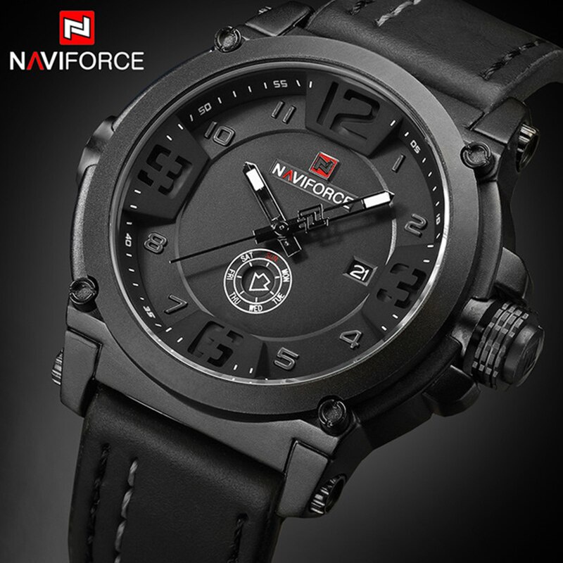 Naviforce 9099 นาฬิกาข้อมือ สายหนัง กันน้ํา หรูหรา สไตล์สปอร์ต แฟชั่นสําหรับผู้ชาย