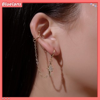 bluelans เครื่องประดับแฟชั่นสตรีต่างหูระย้าสายโซ่ยาวตกแต่ง rhinestone 1 ชิ้น