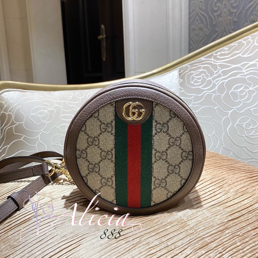GUCCI Ophidia mini GG round shoulder bag in GG Supreme canvas\brown leather GHW 550618