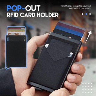 Rfid Smart Wallet กระเป๋าใส่บัตร โลหะ บาง บาง บาง ผู้ชาย ผู้หญิง กระเป๋าสตางค์ ป๊อปอัพ กระเป๋าสตางค์ มินิมอล ขนาดเล็ก สีดํา กระเป๋าสตางค์ โลหะ ช่องใส่บัตร