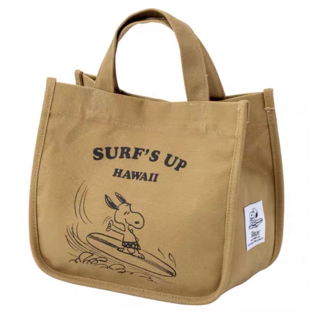กล่องอาหารกลางวันกระเป๋า Snoopy ผ้าใบ Tote ขนาดเล็กแบบพกพาแฟชั่น