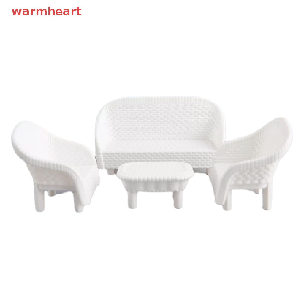 (warmheart) โมเดลโซฟาจิ๋ว สีขาว สําหรับตกแต่งบ้านตุ๊กตา 4 ชิ้น