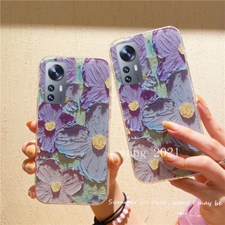 Ready Stock 2022 New Phone Case Xiaomi 12T / Xiaomi 12T Pro 5G เคส Casing Colorful Flowers Vintage Painting Transparent Anti-fall Soft Case Back Cover เคสโทรศัพท