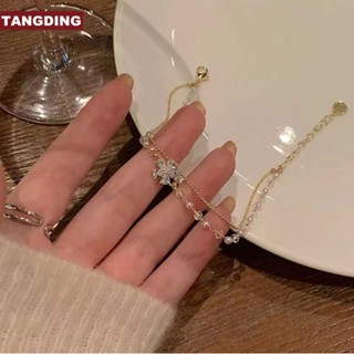 【COD Tangding】สร้อยข้อมือ จี้ไข่มุก ดอกไม้ สองชั้น เครื่องประดับแฟชั่น สําหรับผู้หญิง