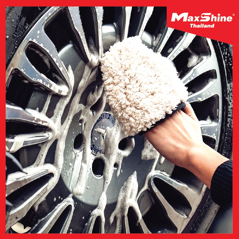 MAXSHINE Plush Microfiber Finger Wheel Wash Mitt ถุงมือล้างรถ ถุงมือขนแกะ ล้วงล้อได้สะดวกทุกซอกมุม