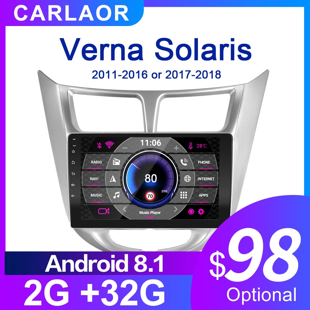 For Solaris 1 2 Hyundai Accent Verna 2G   32G Car Radio 2 din android 10 Video multimedia Player Navigation GPS WiFi 201