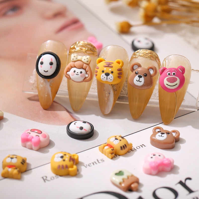เครื่องประดับ รูปการ์ตูนหมี เสือ สตรอเบอร์รี่ สําหรับตกแต่งเล็บ