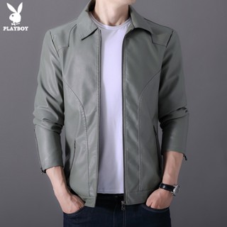 Playboy Fall and Winter New Mens Lapel Leather Jacket Slim Jacket