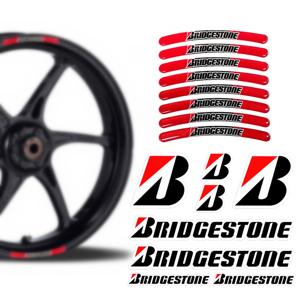 BRIDGESTONE สติกเกอร์สะท้อนแสงรถจักรยานยนต์ 3D เจลล้อ Hub สติกเกอร์ขอบลายเทปตกแต่งรถ